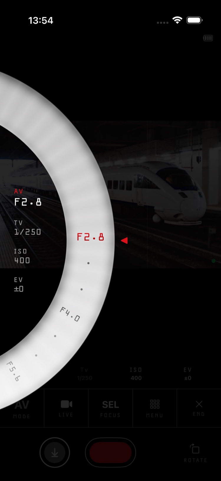 Air Snap dial control: a large ring selector shown adjusting aperture, with shutter speed and ISO alongside
